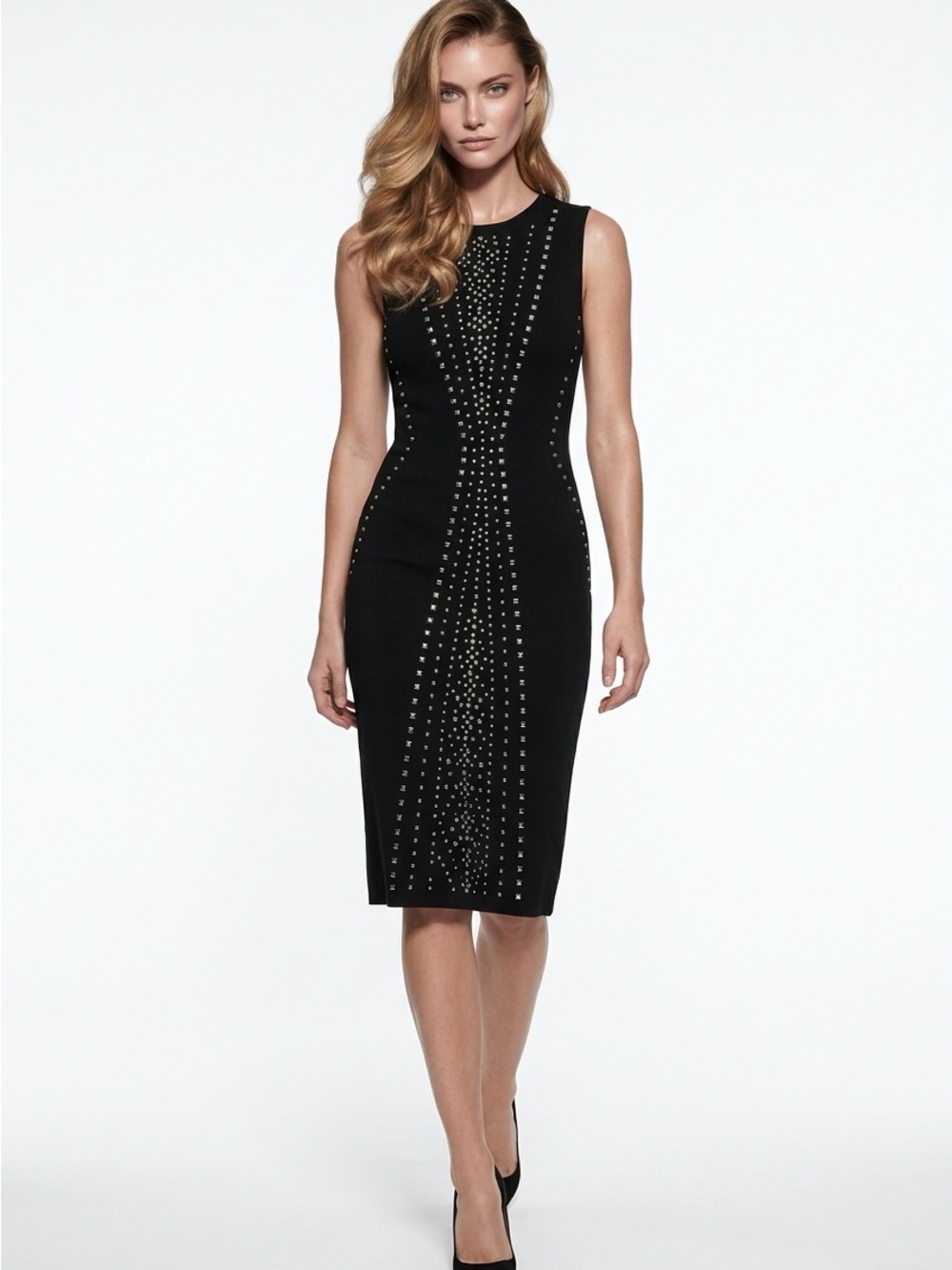 Calvin Klein Black Stud-Detail Sleeveless Sheath Dress
